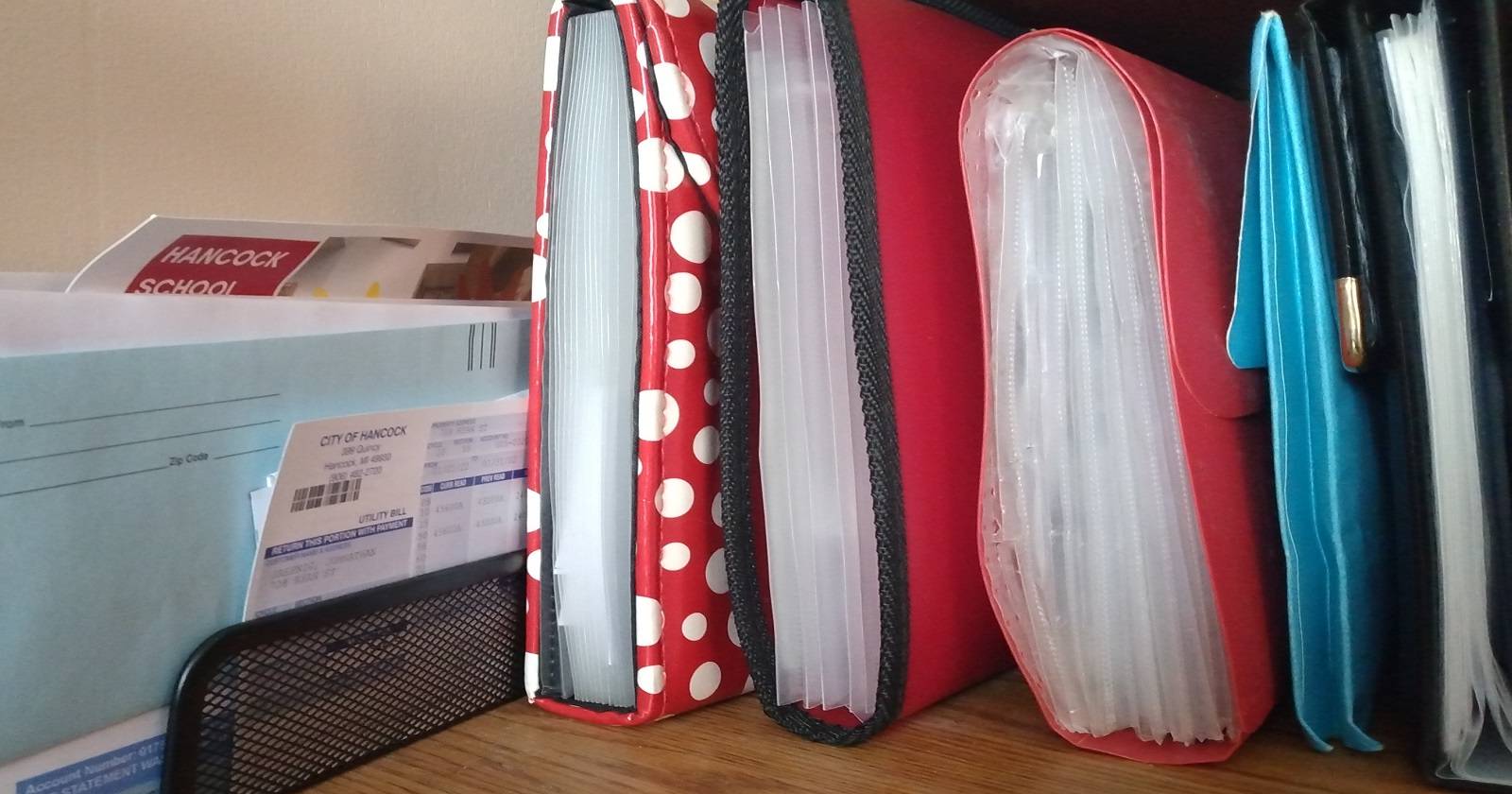 Folders on a shelf