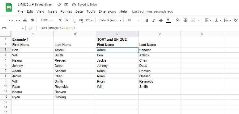 How to Use the UNIQUE Function in Google Sheets