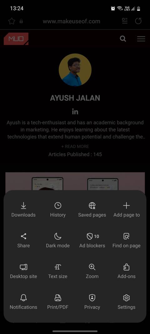 Samsung Internet toolbar buttons