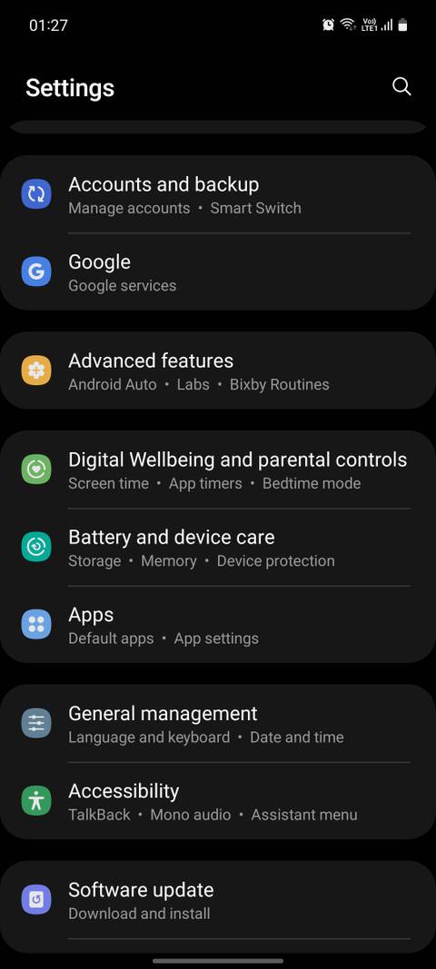 Samsung OneUI device settings