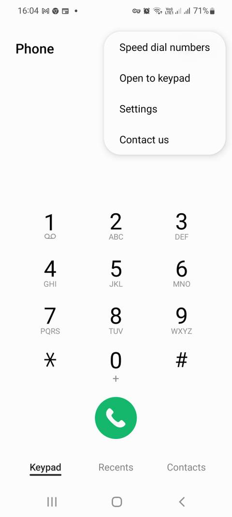 screenshot of the Samsung dialer screen