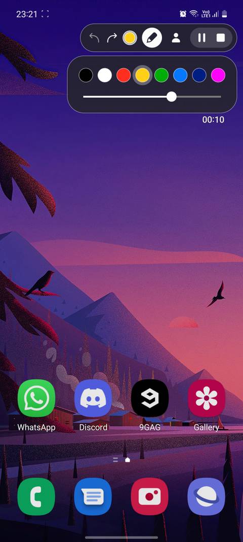 Samsung screen recorder doodle brush size and colors