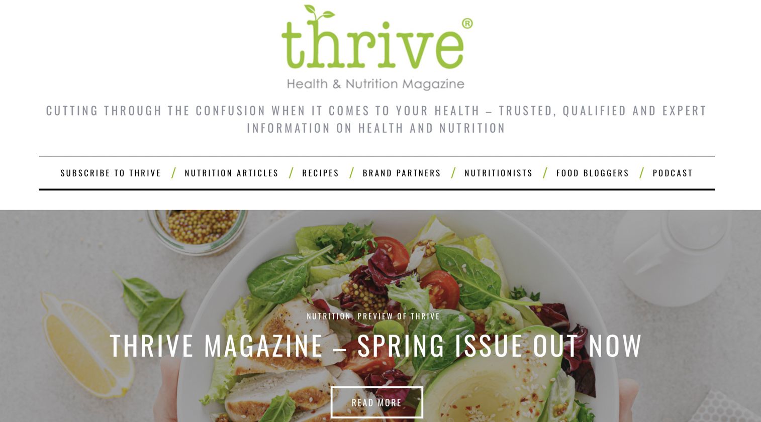 Screenshot of Thrive magazine website