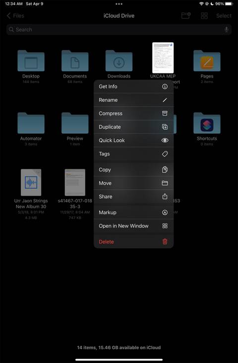 Files iPad Menu