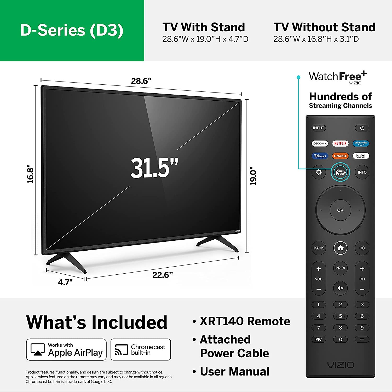 VIZIO D32f-J04 شامل چه چیزی است