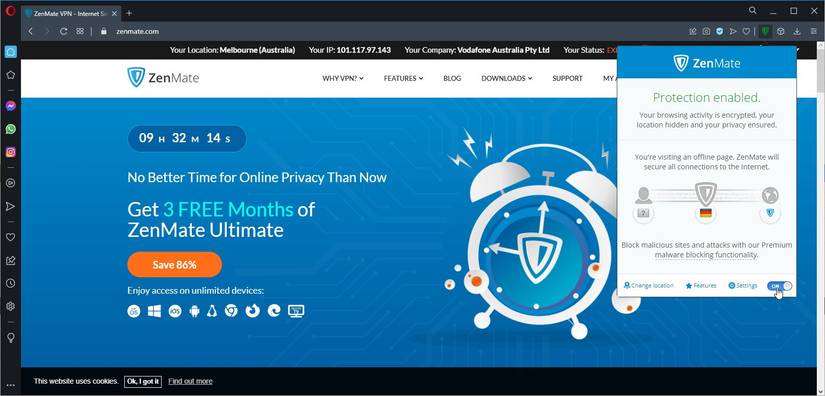 A Screenshot of the ZenMate VPN Addon in Use