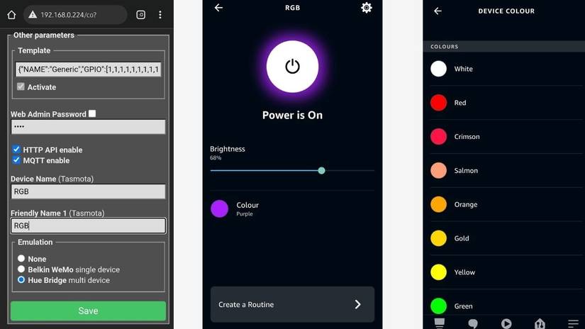 configure alexa app to control change color rgb strip