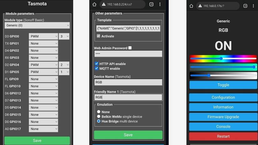 configure tasmota panel