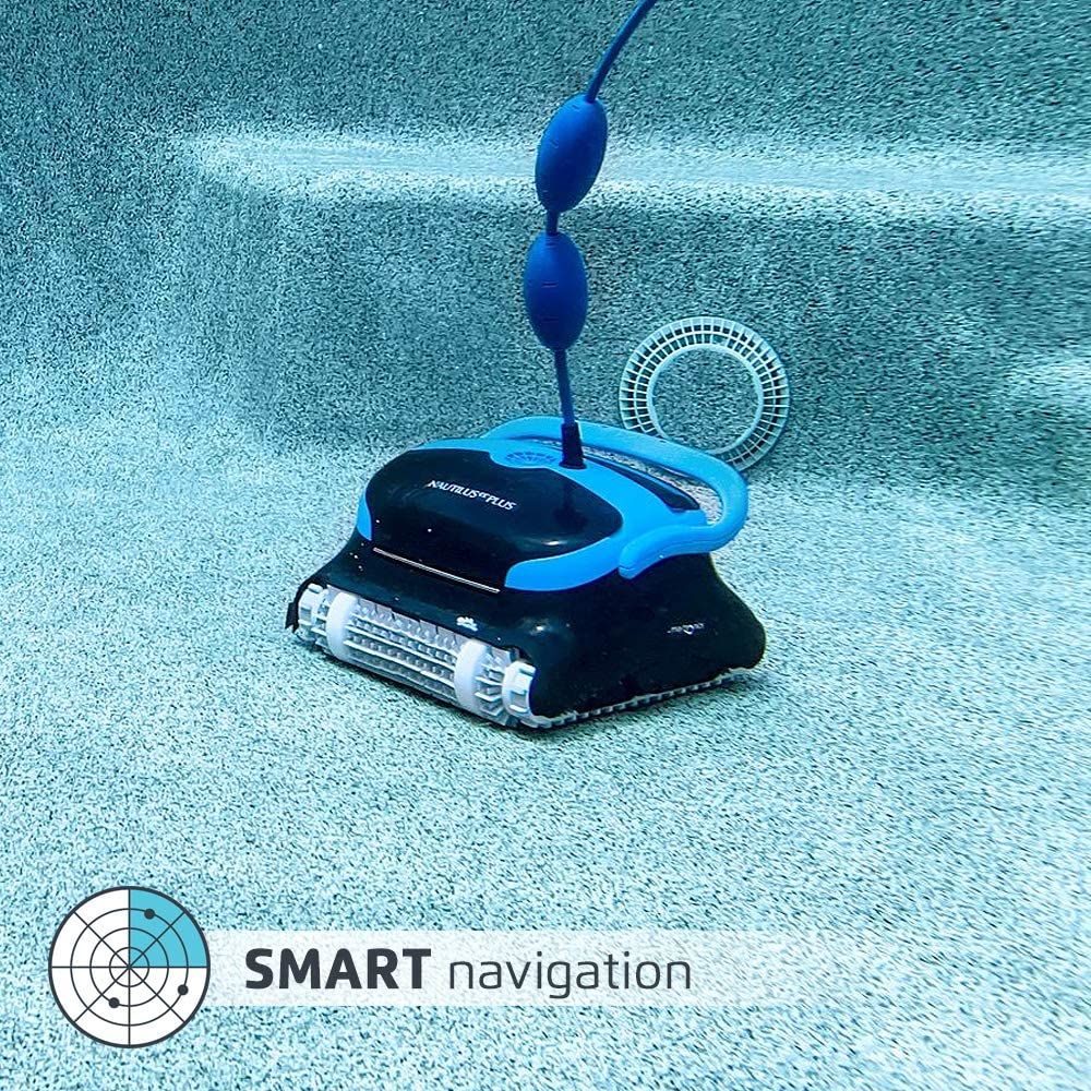A robot pool cleaner underwater