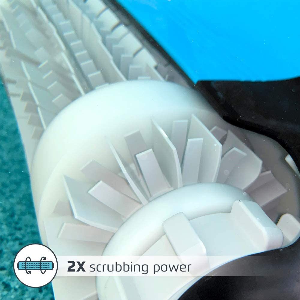 Closeup of a robot pool cleaner's scrubber