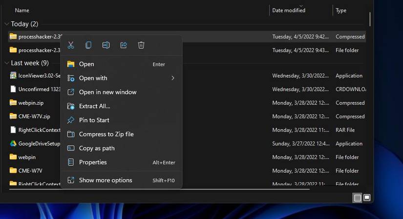 The Extract all option 