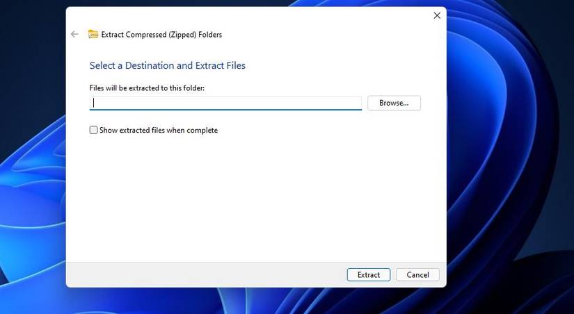 The Extract Compressed window 