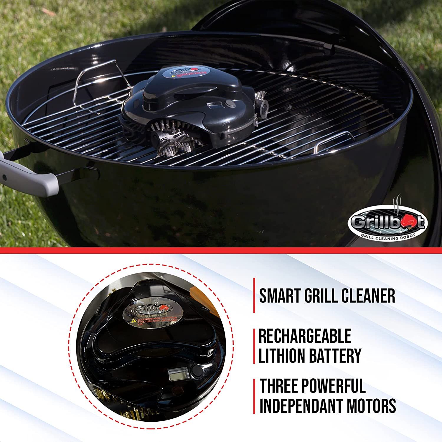 A grill cleaning robot scrubbing grill rack