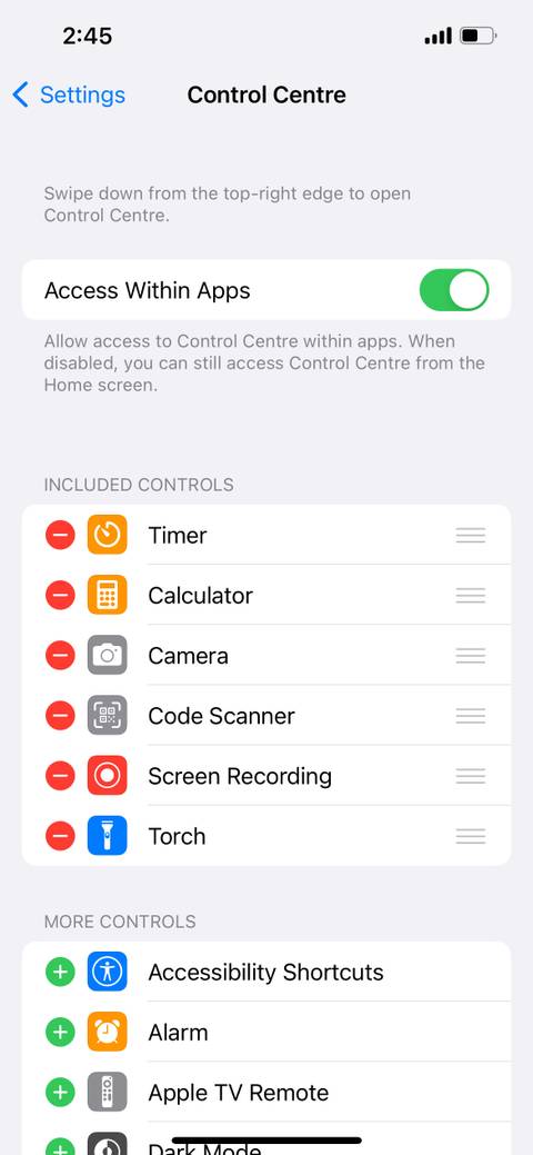 customize iphone control center