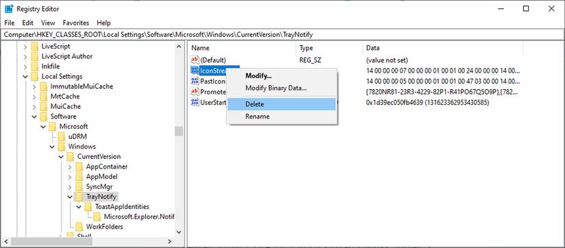 Registry Editor in Windows 10.