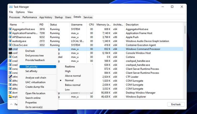 The Set priority option 