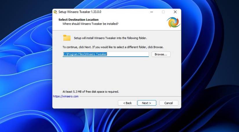 The Winaero Tweaker setup window 