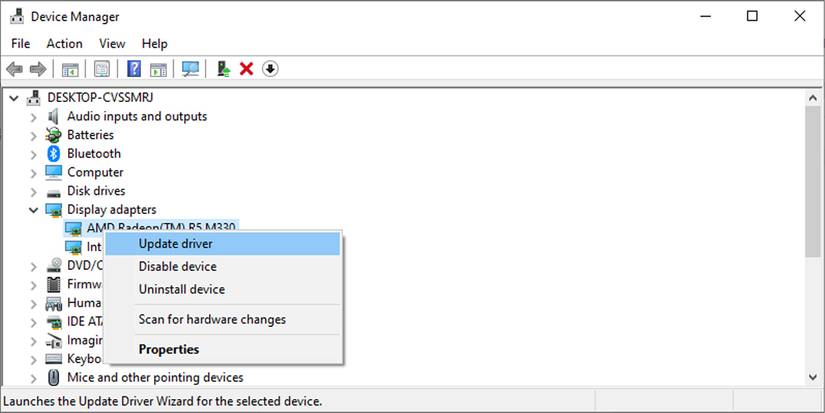 Device manager menu.