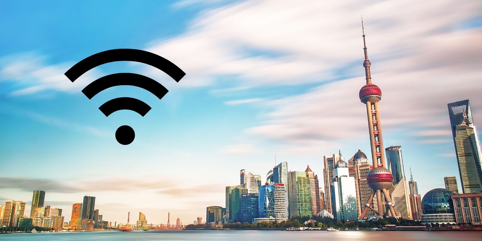 wifi logo next to shanghai skyline