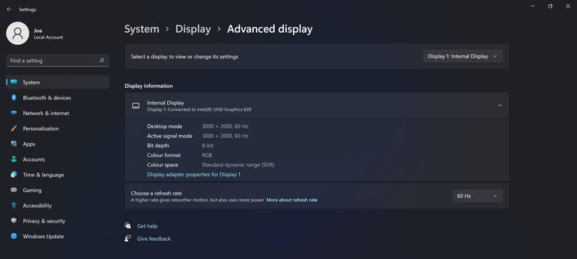 windows 11 advanced display