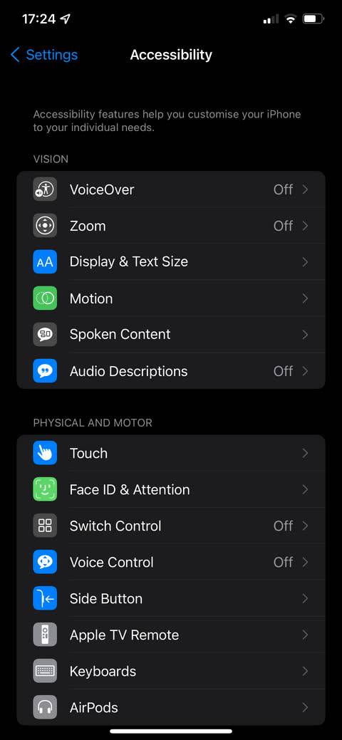 Accessibility Settings Screenshot