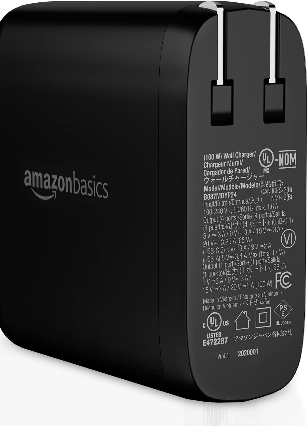Amazon Basics 100W Four-Port GaN Wall Charger Back