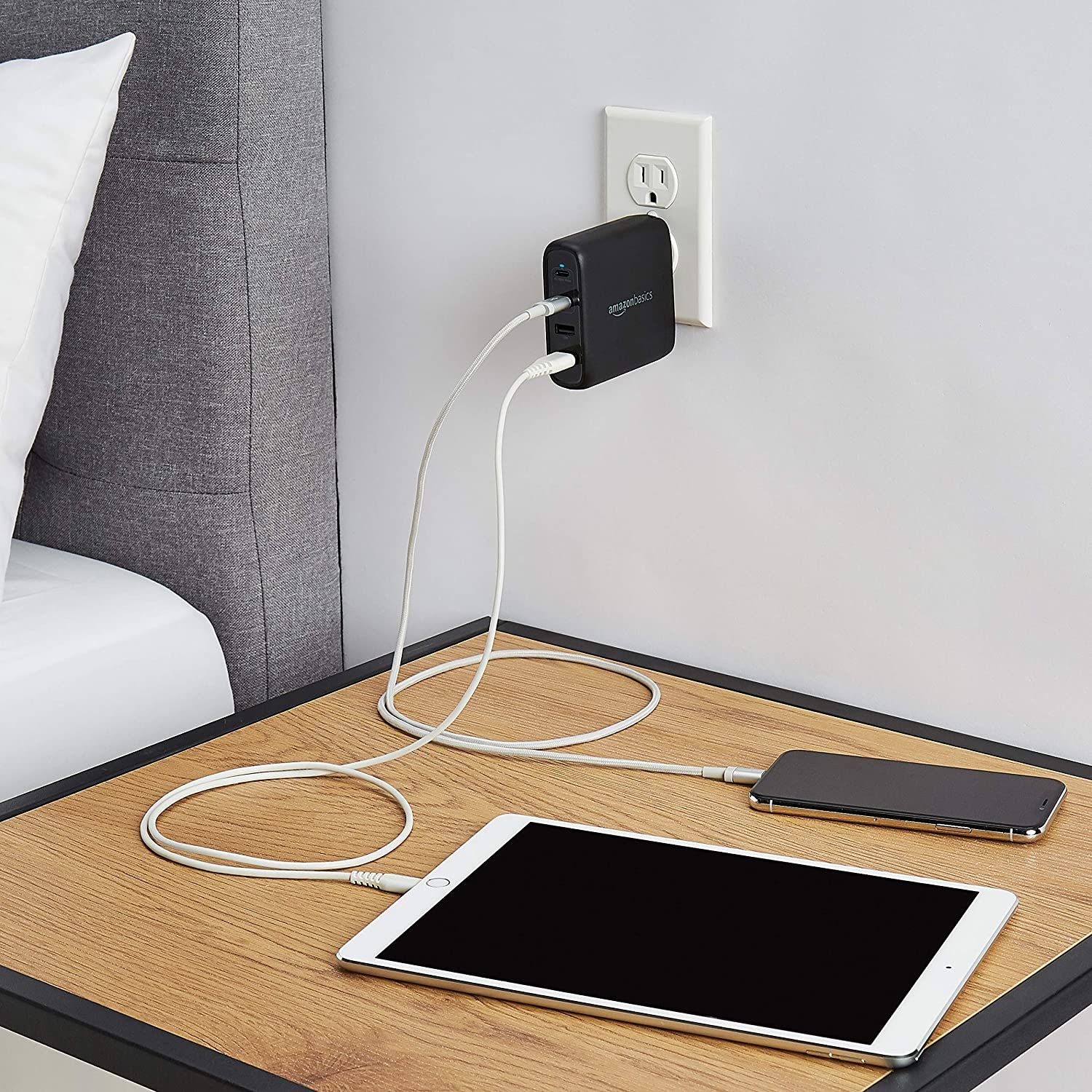 Amazon Basics 100W Four-Port GaN Wall Charger In Use