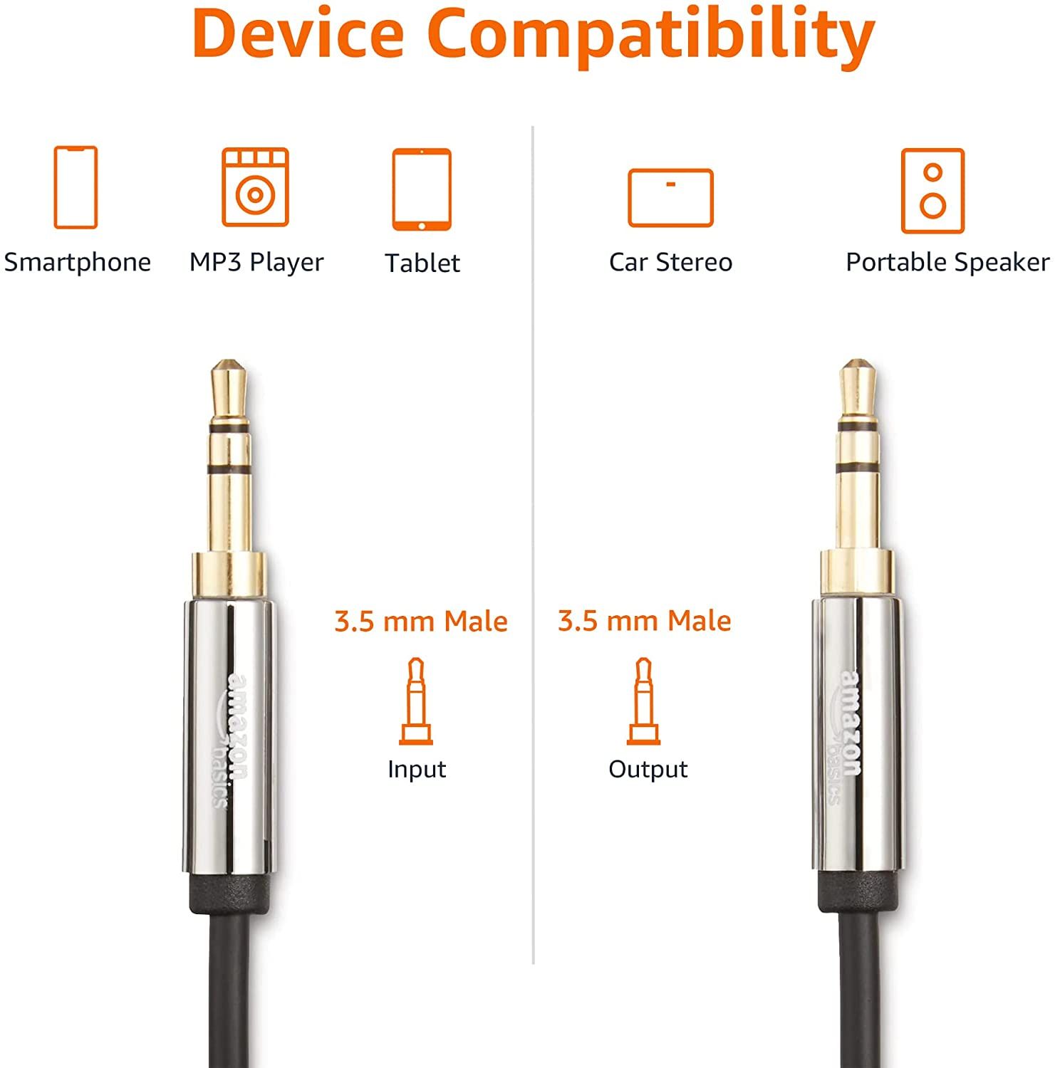 Amazon Basics 3.5 mm Male to Male Stereo Audio Cable Compatability