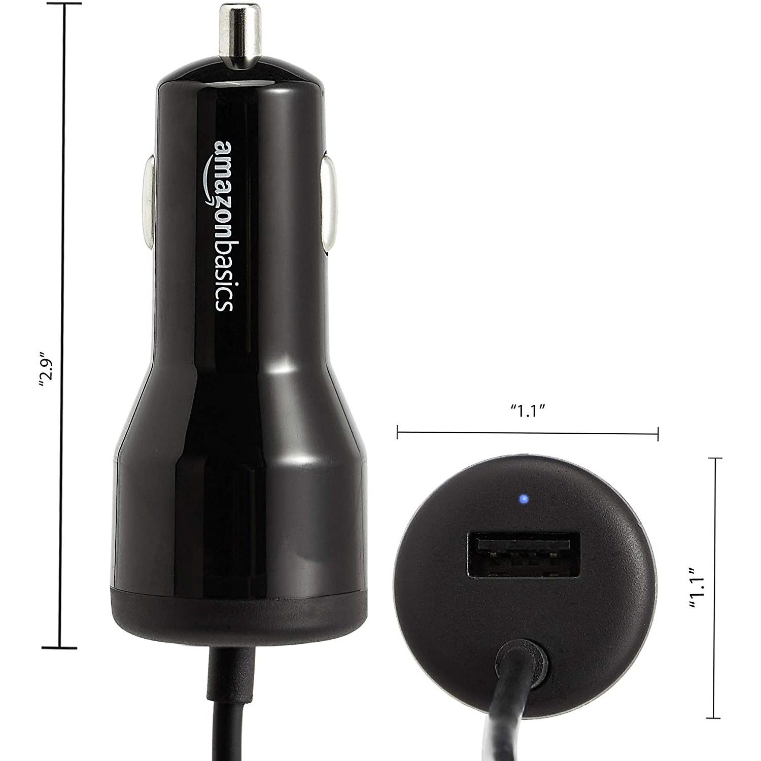 The dimensions of the Amazon Basics USB-C Car Charger
