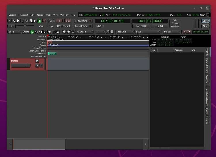 Ardour UI Screen in Linux