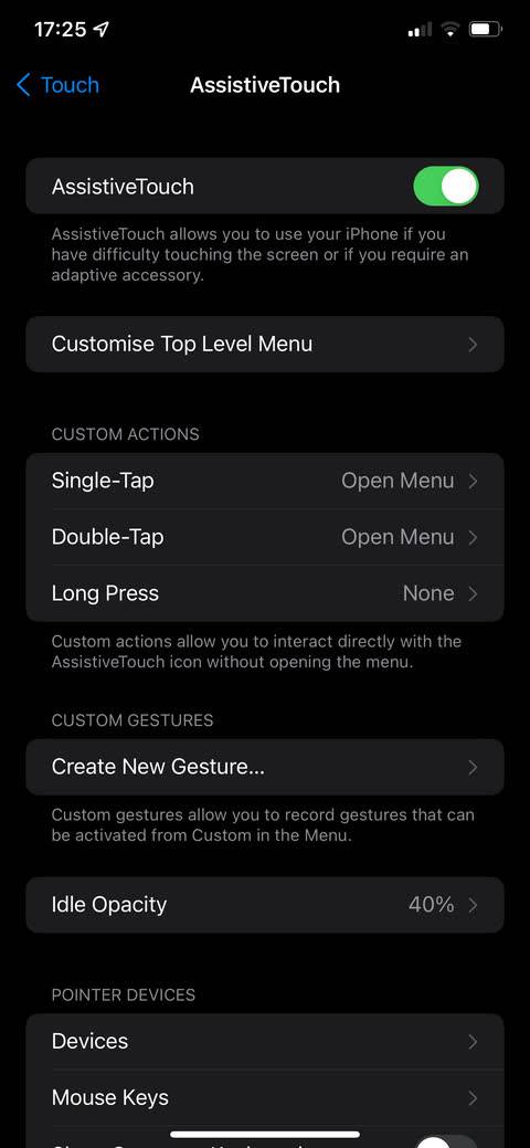 AssistiveTouch Settings Screenshot