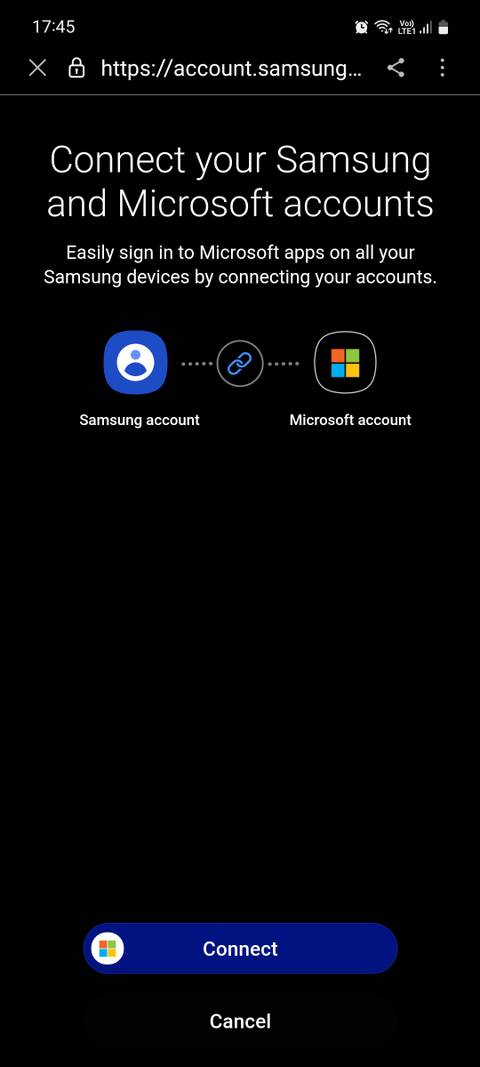 Connect Samsung and Microsoft accounts