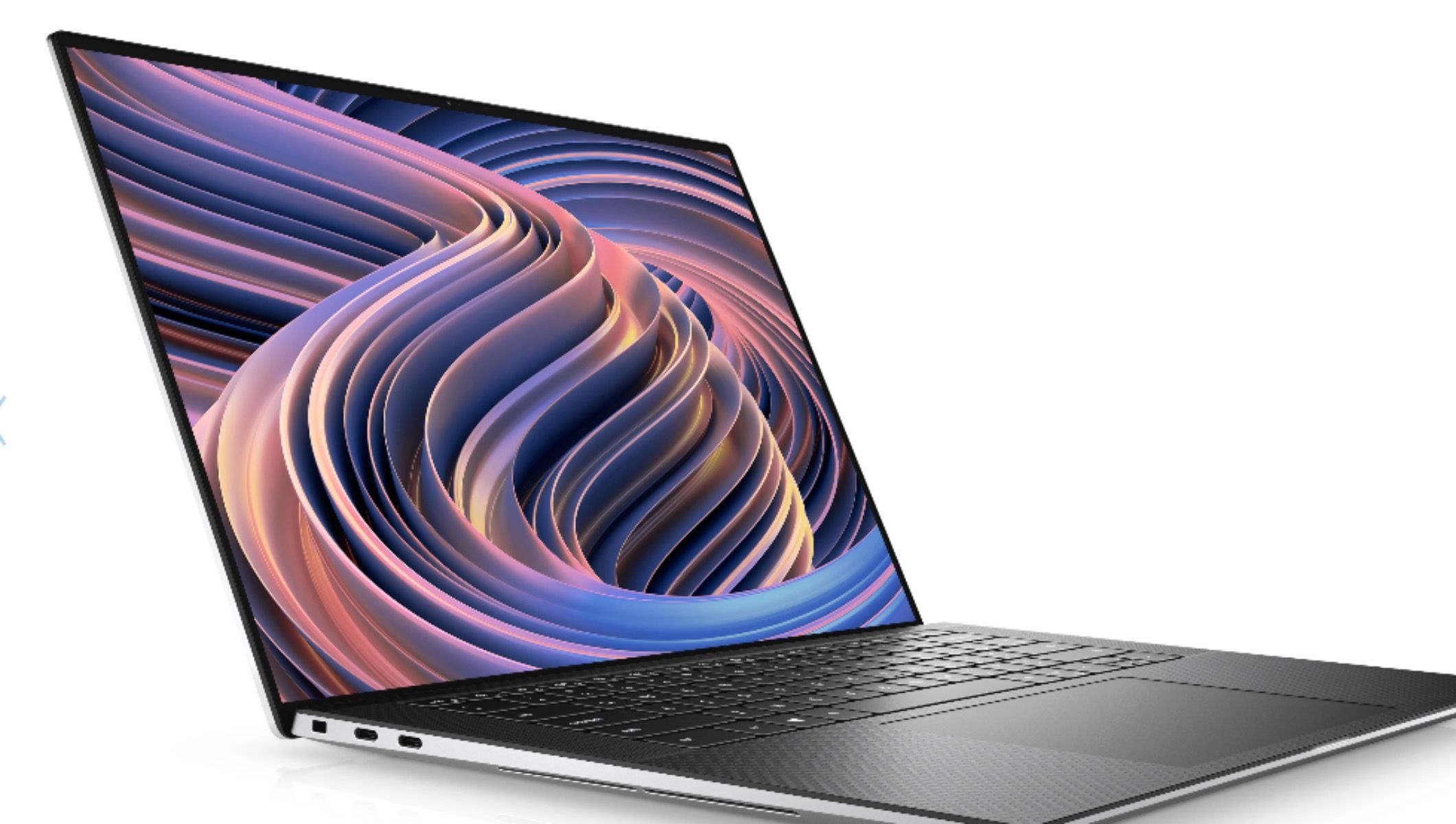 عکس کناری Dell XPS 15 با محافظ صفحه نمایش رنگارنگ