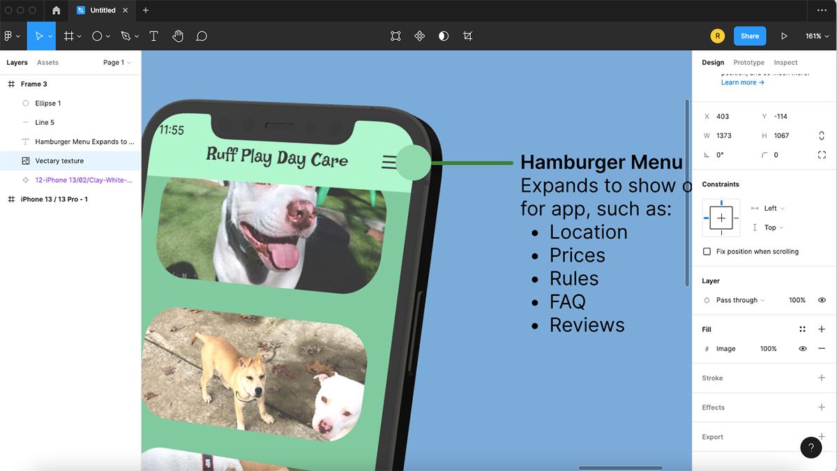 Figma screen with zoomed in design showing a green circle next to horizontal green line.