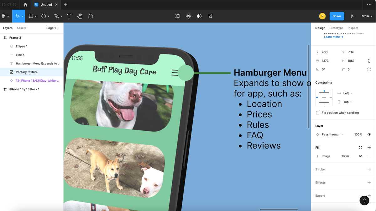 Figma screen with zoomed in design showing a green circle next to horizontal green line.