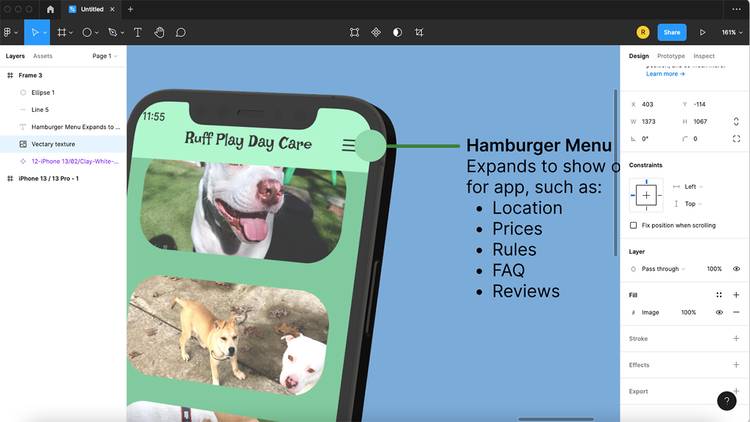 Figma screen with zoomed in design showing a green circle next to horizontal green line.