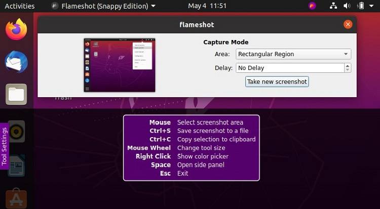 Flameshot screenshot UI with the Tool Settings UI 