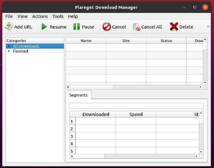 Flareget UI screen in Linux