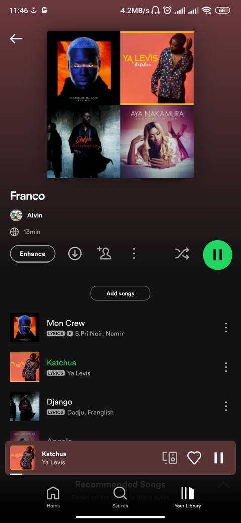 A public Spotify playlist on mobile