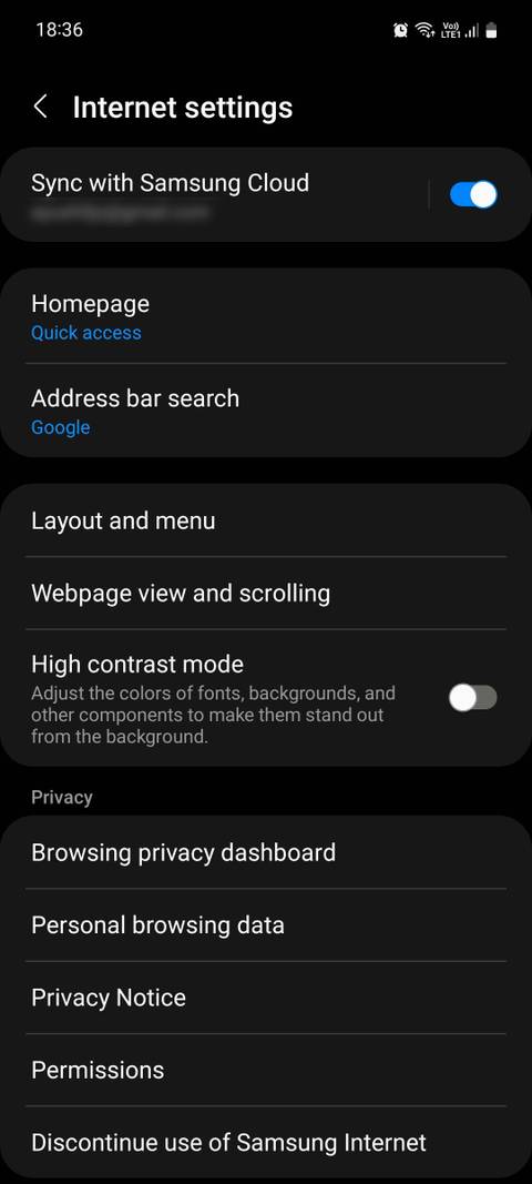 Samsung Internet Browser settings