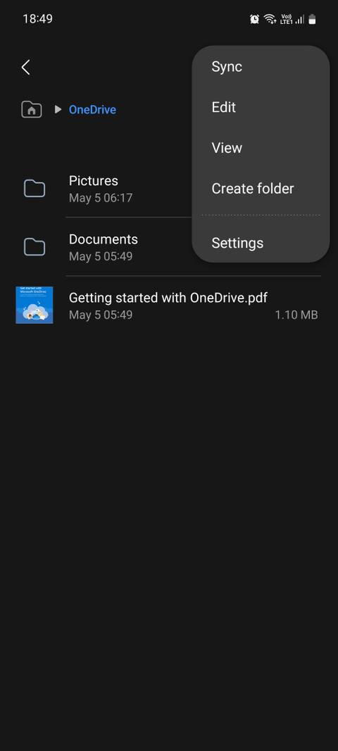 Samsung My Files OneDrive