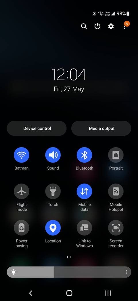 Samsung Quick Settings panel