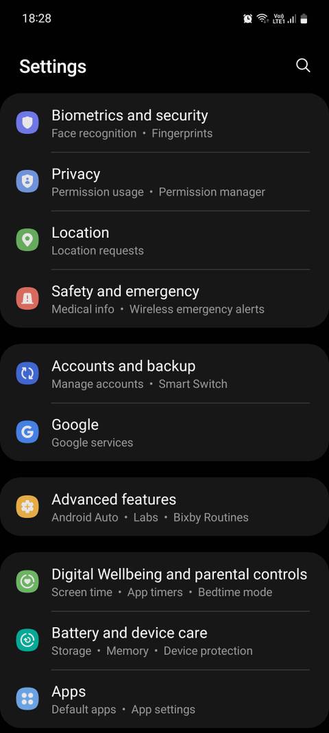 Samsung device settings