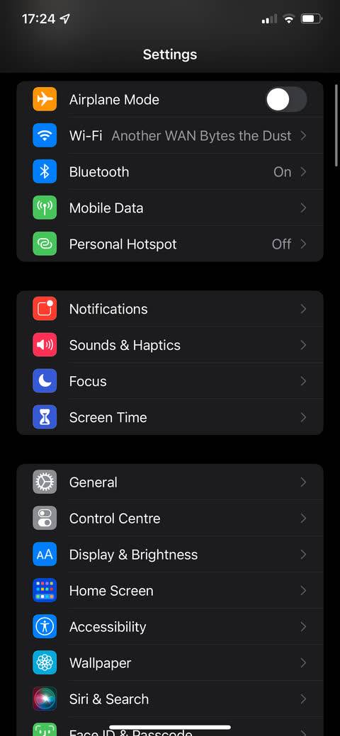 Settings Screenshot iPhone