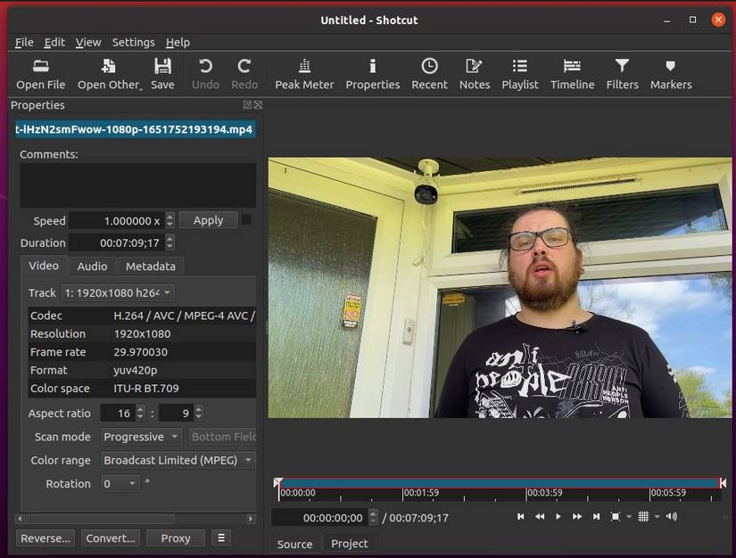 Shotcut UI Screen with a video