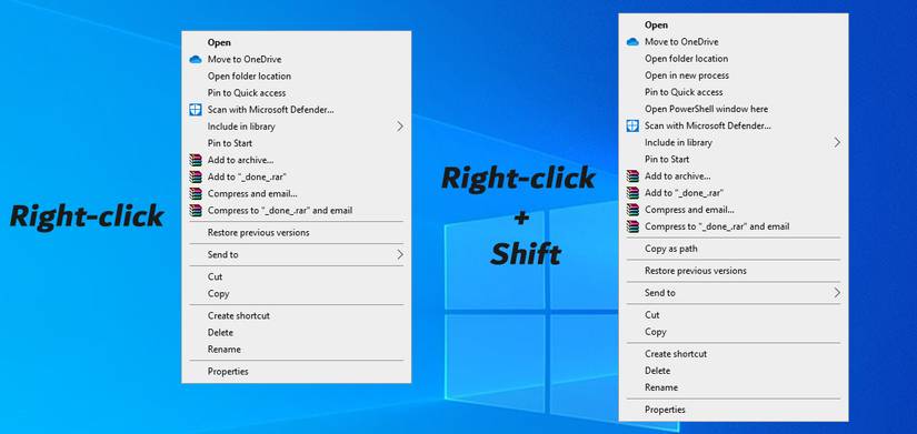 Folders extended menu