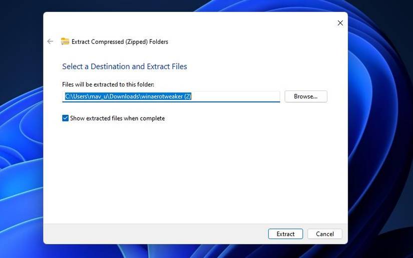 The Extract Compressed window 
