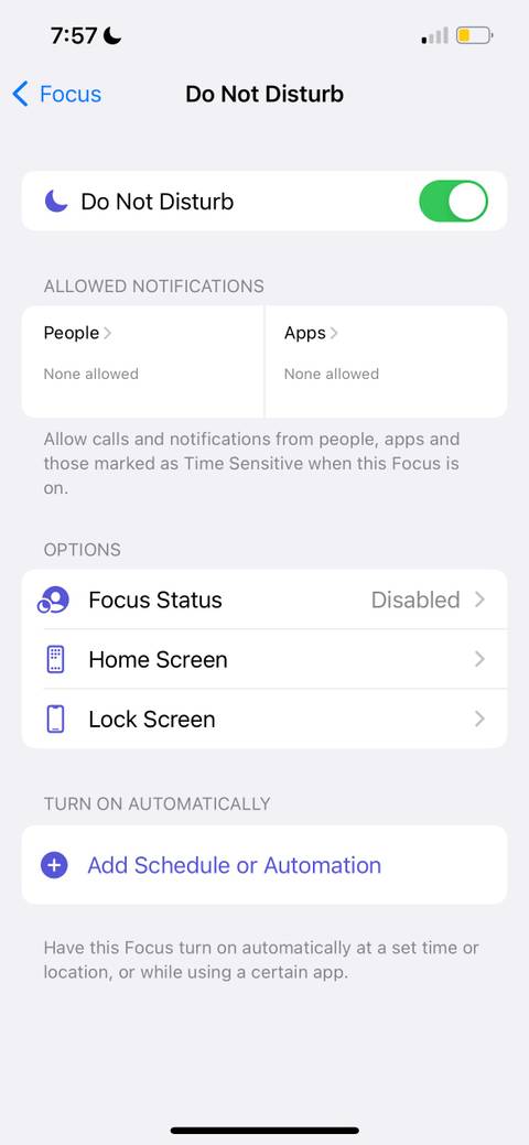 do not disturb mode in iphone settings