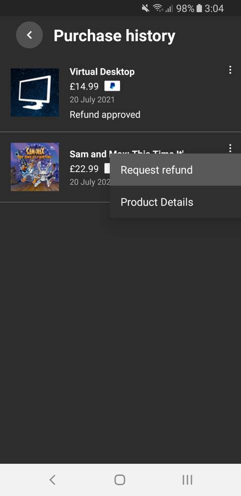 oculus purchase history