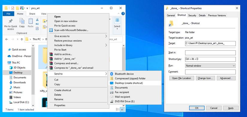 Folder shortcut settings